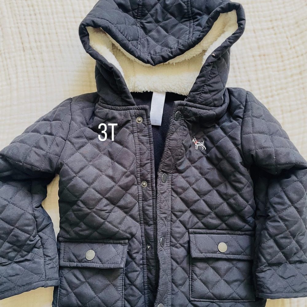Little Me Charcoal Quilted Jacket with Sherpa Hood